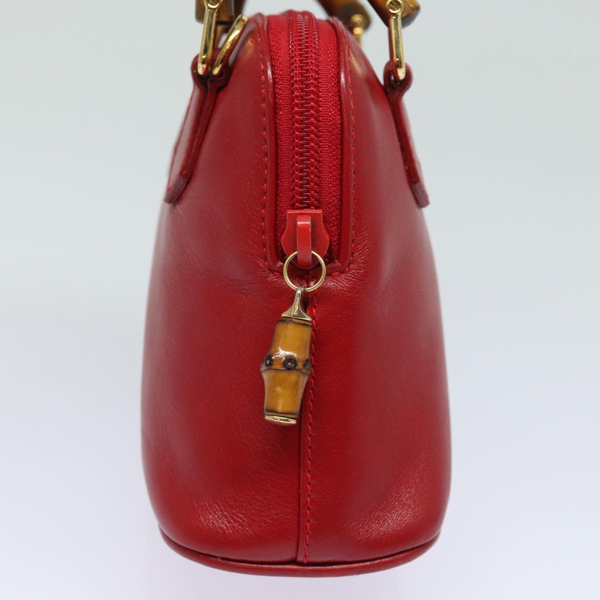 GUCCI Bamboo Hand Bag Leather 2way Red 007 1014 0231 Auth ep4811