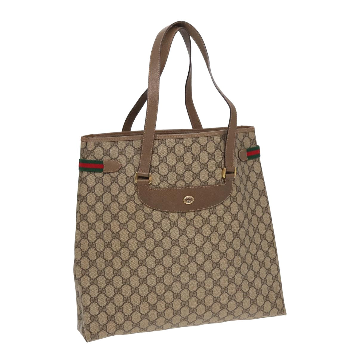 GUCCI GG Supreme Web Sherry Line Tote Bag PVC Beige Red 39 02 091 Auth ep4842