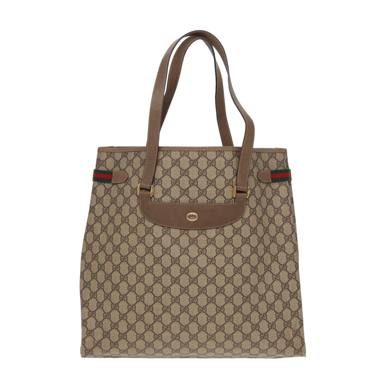 GUCCI GG Supreme Web Sherry Line Tote Bag PVC Beige Red 39 02 091 Auth ep4842