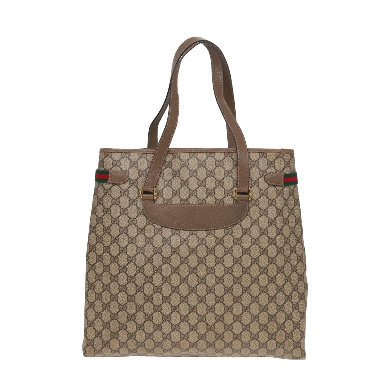 GUCCI GG Supreme Web Sherry Line Tote Bag PVC Beige Red 39 02 091 Auth ep4842