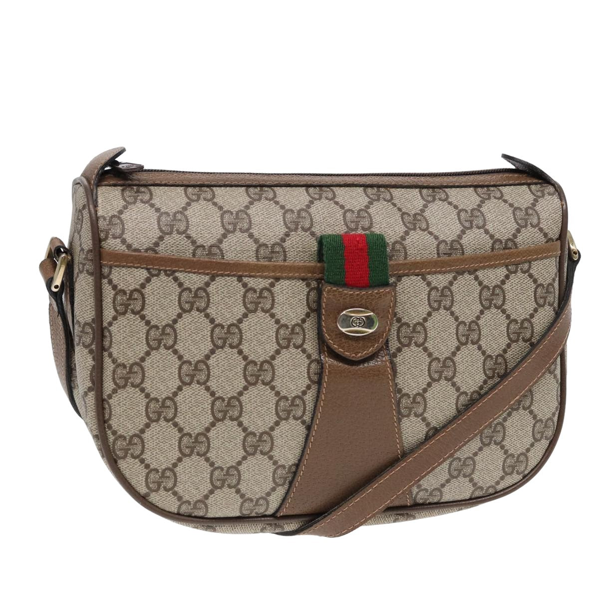 GUCCI GG Supreme Web Sherry Line Shoulder Bag PVC Beige Red Green Auth ep4863