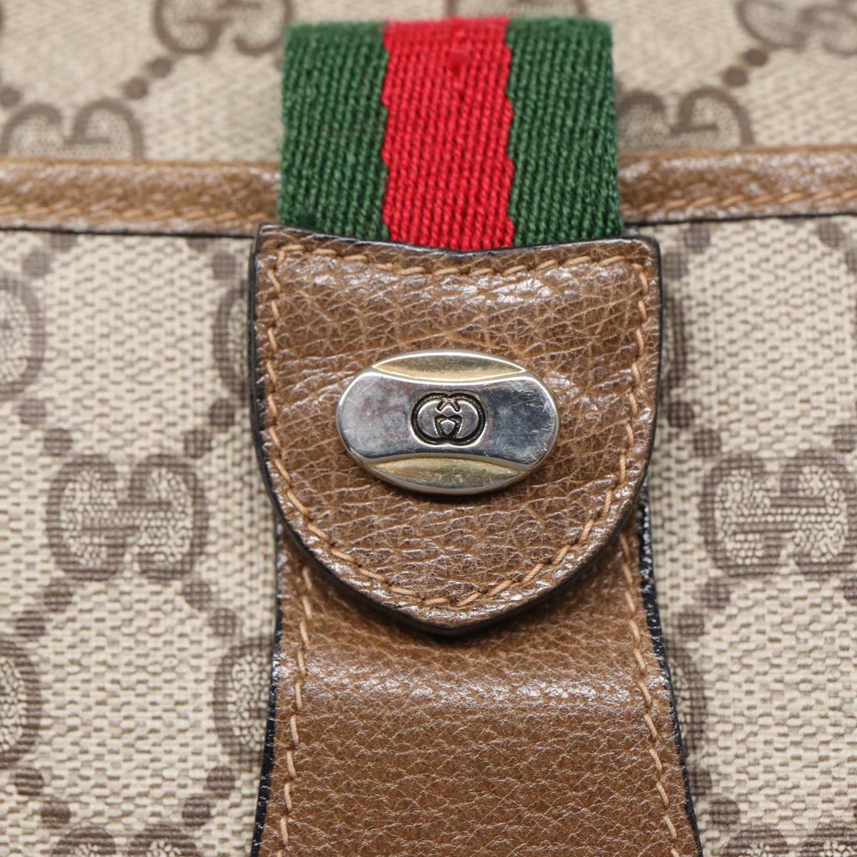 GUCCI GG Supreme Web Sherry Line Shoulder Bag PVC Beige Red Green Auth ep4863