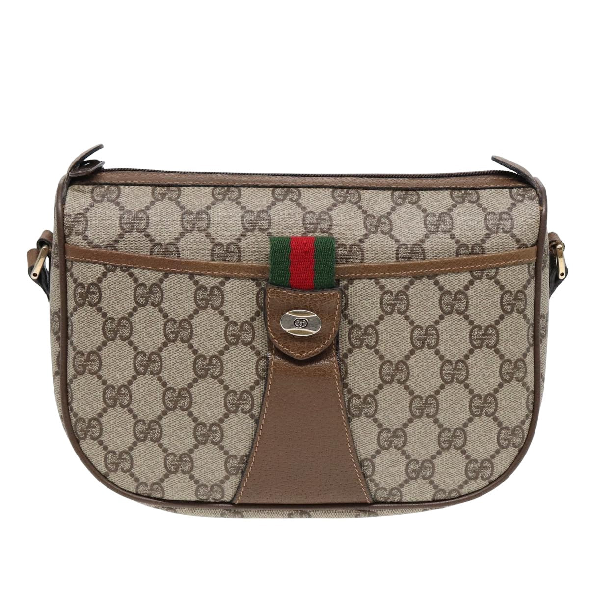 GUCCI GG Supreme Web Sherry Line Shoulder Bag PVC Beige Red Green Auth ep4863 - 0