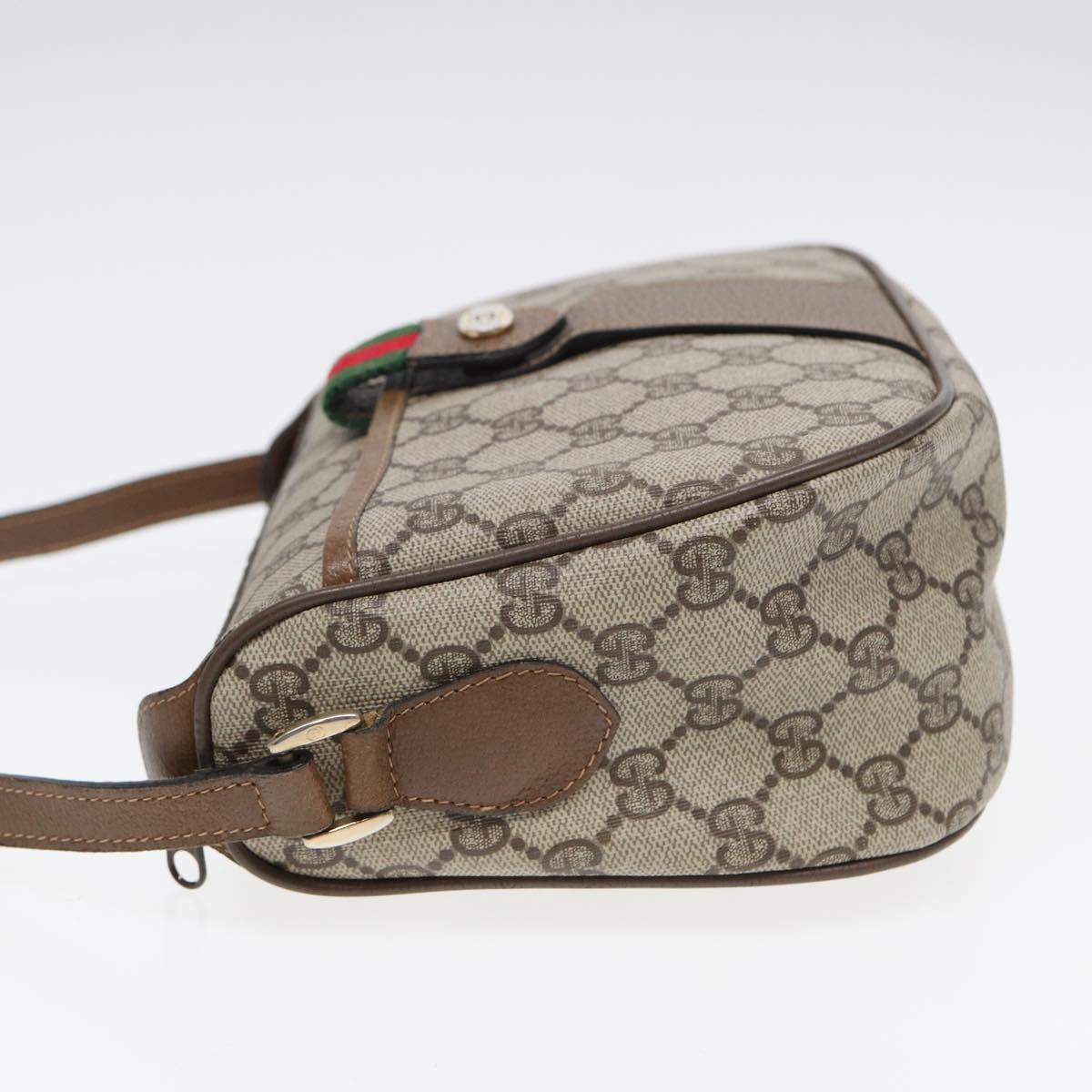 GUCCI GG Supreme Web Sherry Line Shoulder Bag PVC Beige Red Green Auth ep4863