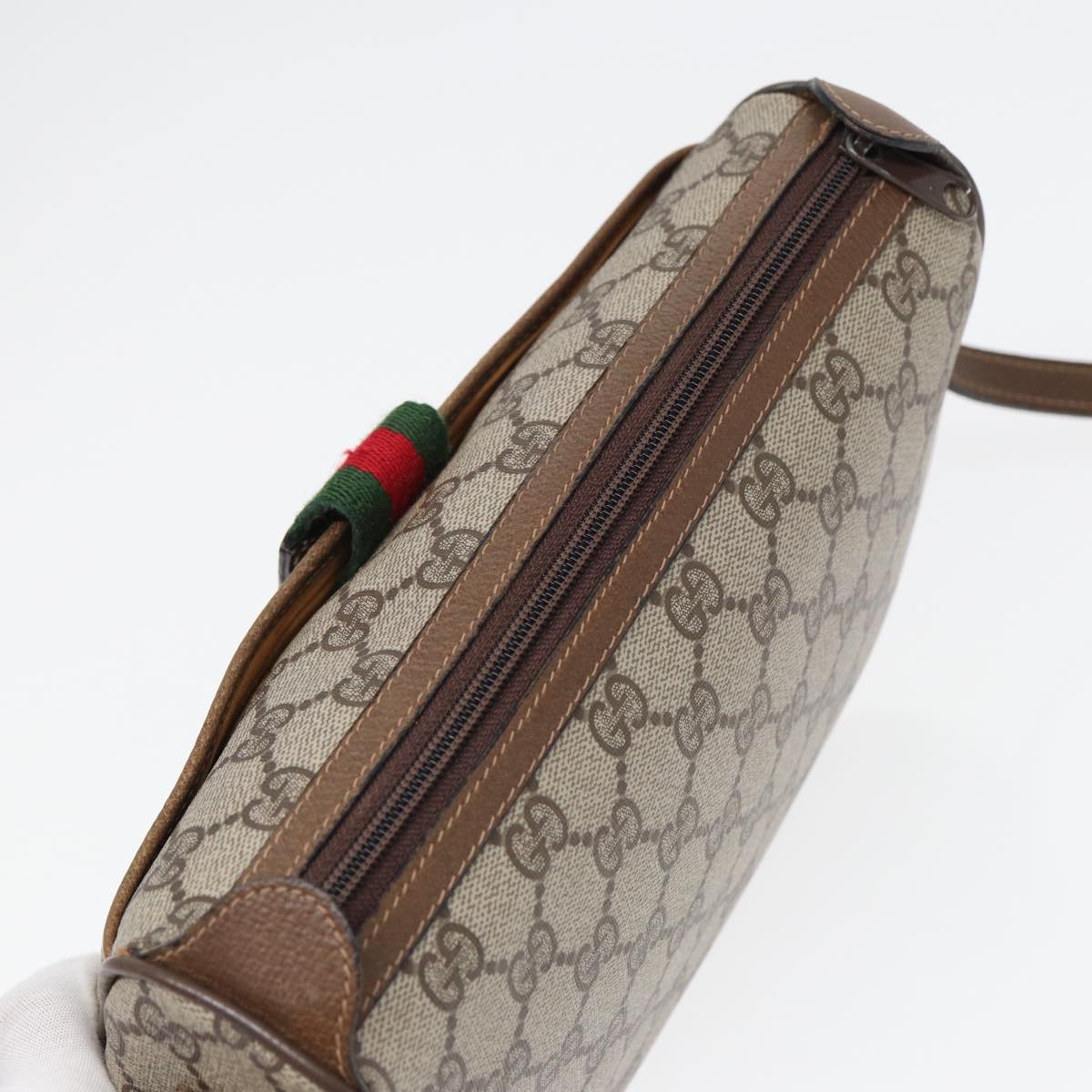 GUCCI GG Supreme Web Sherry Line Shoulder Bag PVC Beige Red Green Auth ep4863