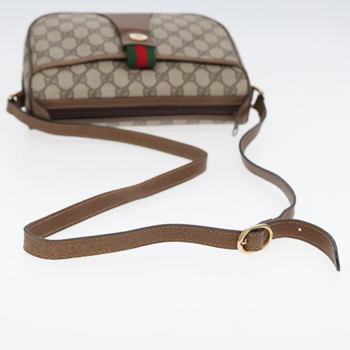 GUCCI GG Supreme Web Sherry Line Shoulder Bag PVC Beige Red Green Auth ep4863