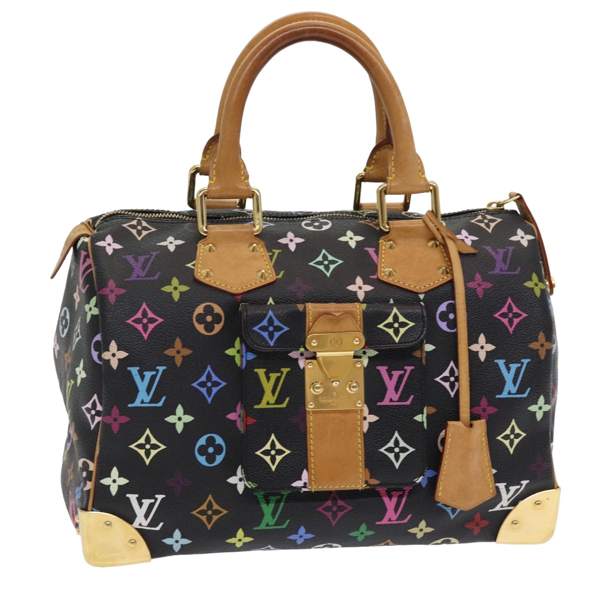 LOUIS VUITTON Monogram Multicolor Speedy 30 Hand Bag Black M92642 LV Auth ep4868