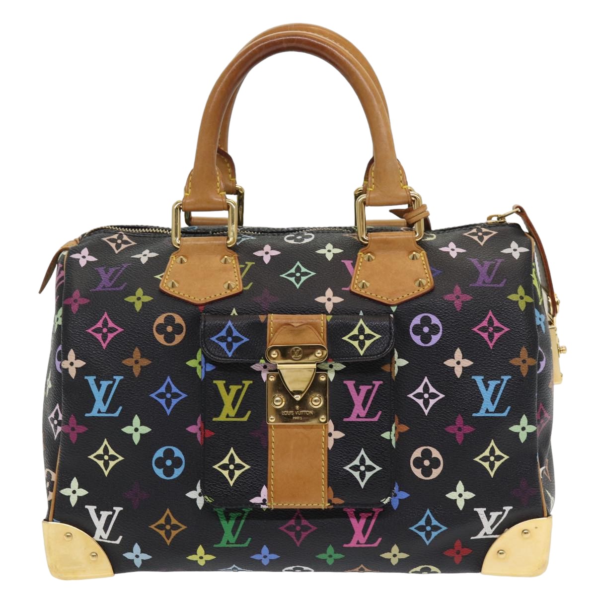 LOUIS VUITTON Monogram Multicolor Speedy 30 Hand Bag Black M92642 LV Auth ep4868