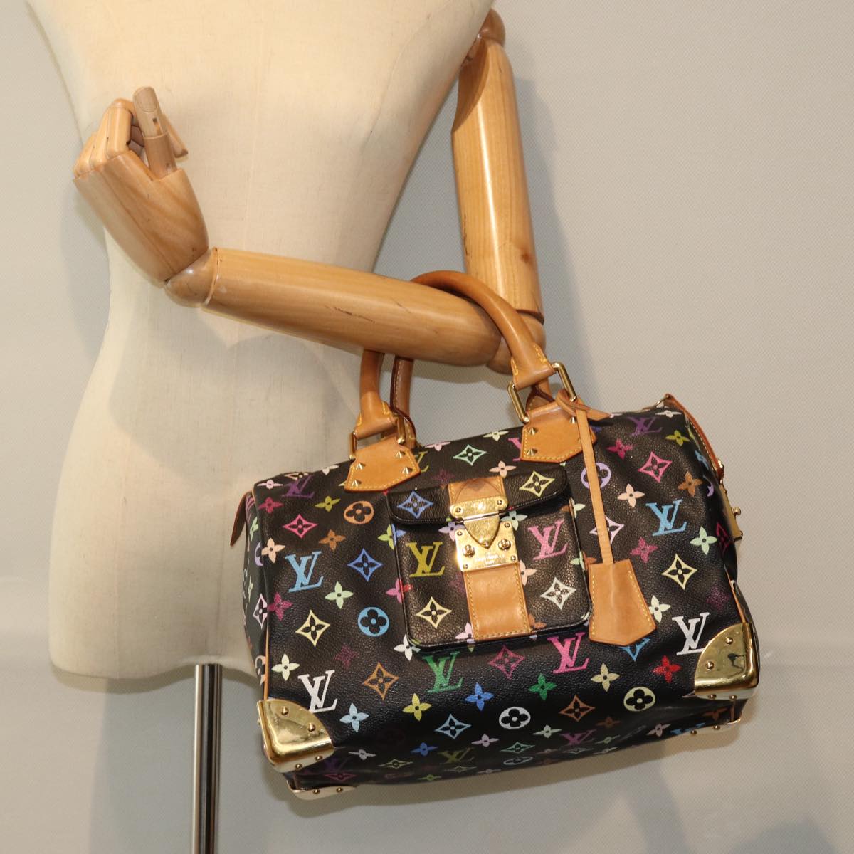 LOUIS VUITTON Monogram Multicolor Speedy 30 Hand Bag Black M92642 LV Auth ep4868