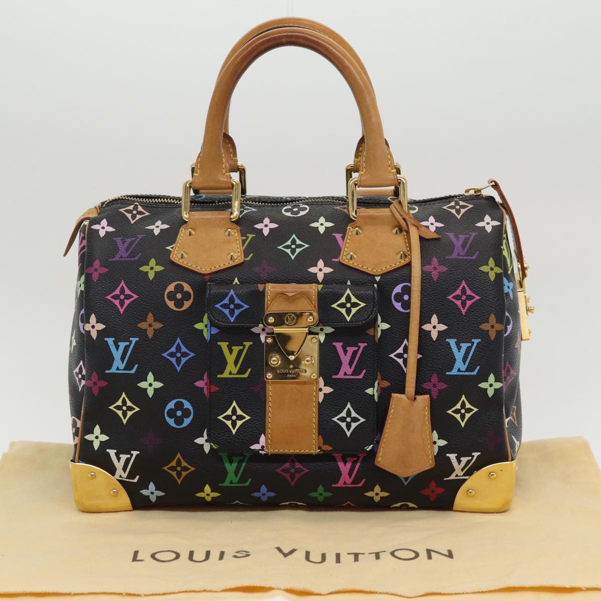 LOUIS VUITTON Monogram Multicolor Speedy 30 Hand Bag Black M92642 LV Auth ep4868