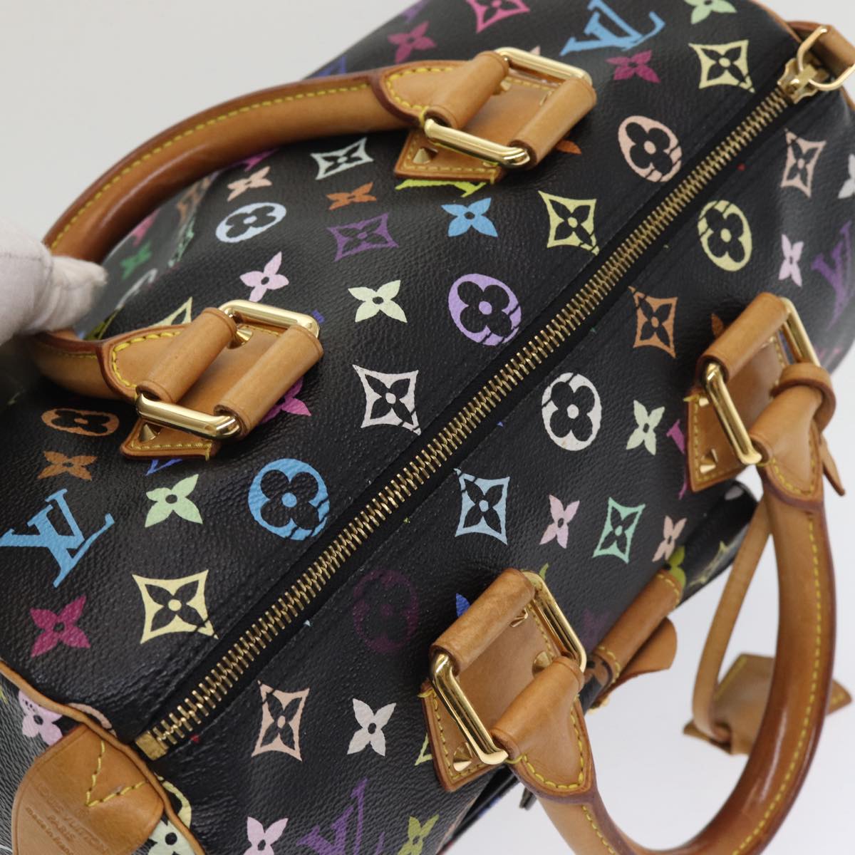 LOUIS VUITTON Monogram Multicolor Speedy 30 Hand Bag Black M92642 LV Auth ep4868