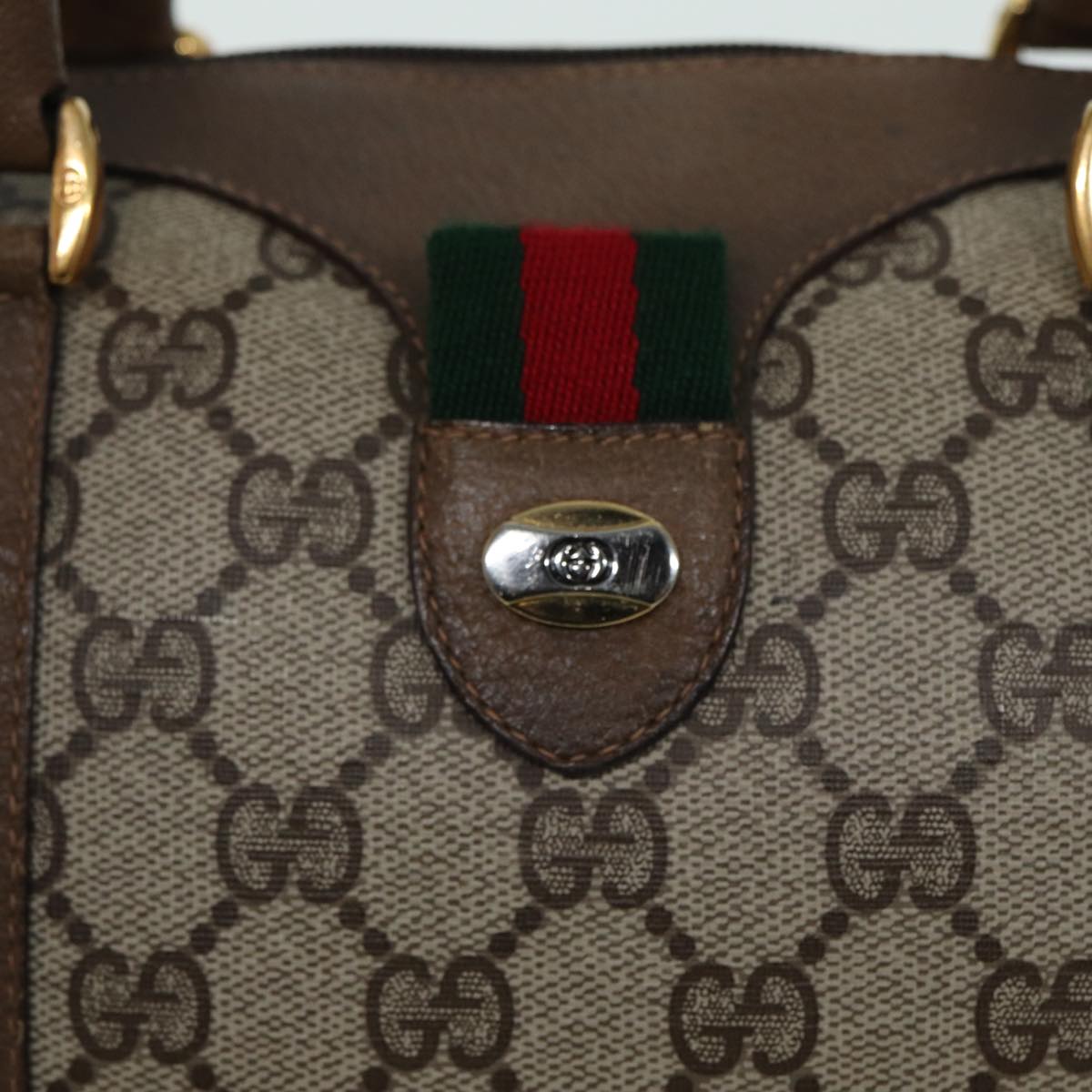 GUCCI GG Supreme Web Sherry Line Boston Bag PVC Beige 116 02 006 Auth ep4871