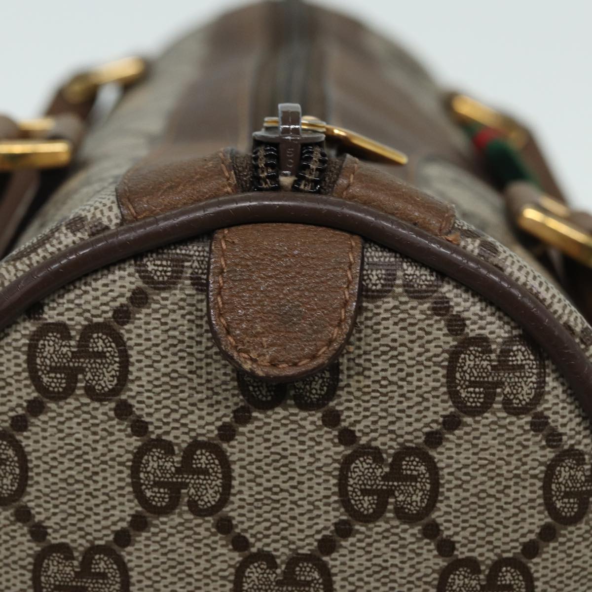 GUCCI GG Supreme Web Sherry Line Boston Bag PVC Beige 116 02 006 Auth ep4871