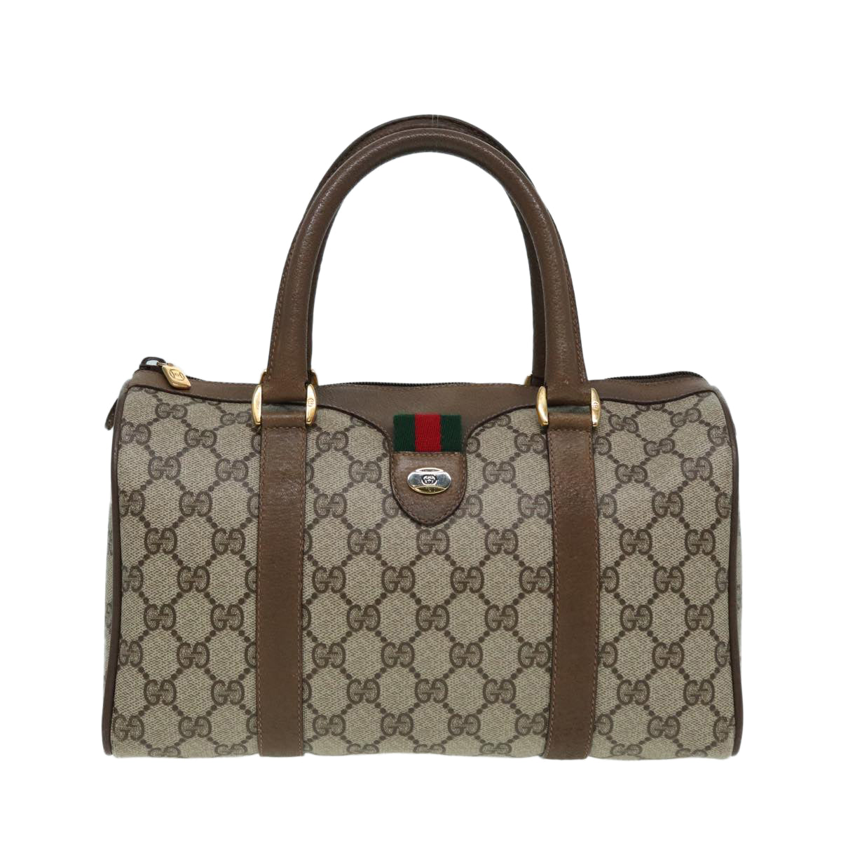 GUCCI GG Supreme Web Sherry Line Boston Bag PVC Beige 116 02 006 Auth ep4871