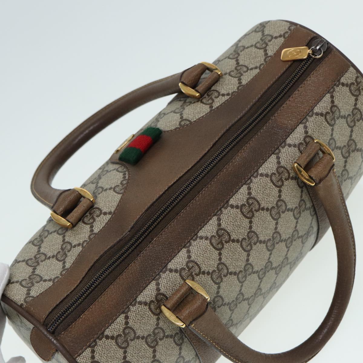 GUCCI GG Supreme Web Sherry Line Boston Bag PVC Beige 116 02 006 Auth ep4871