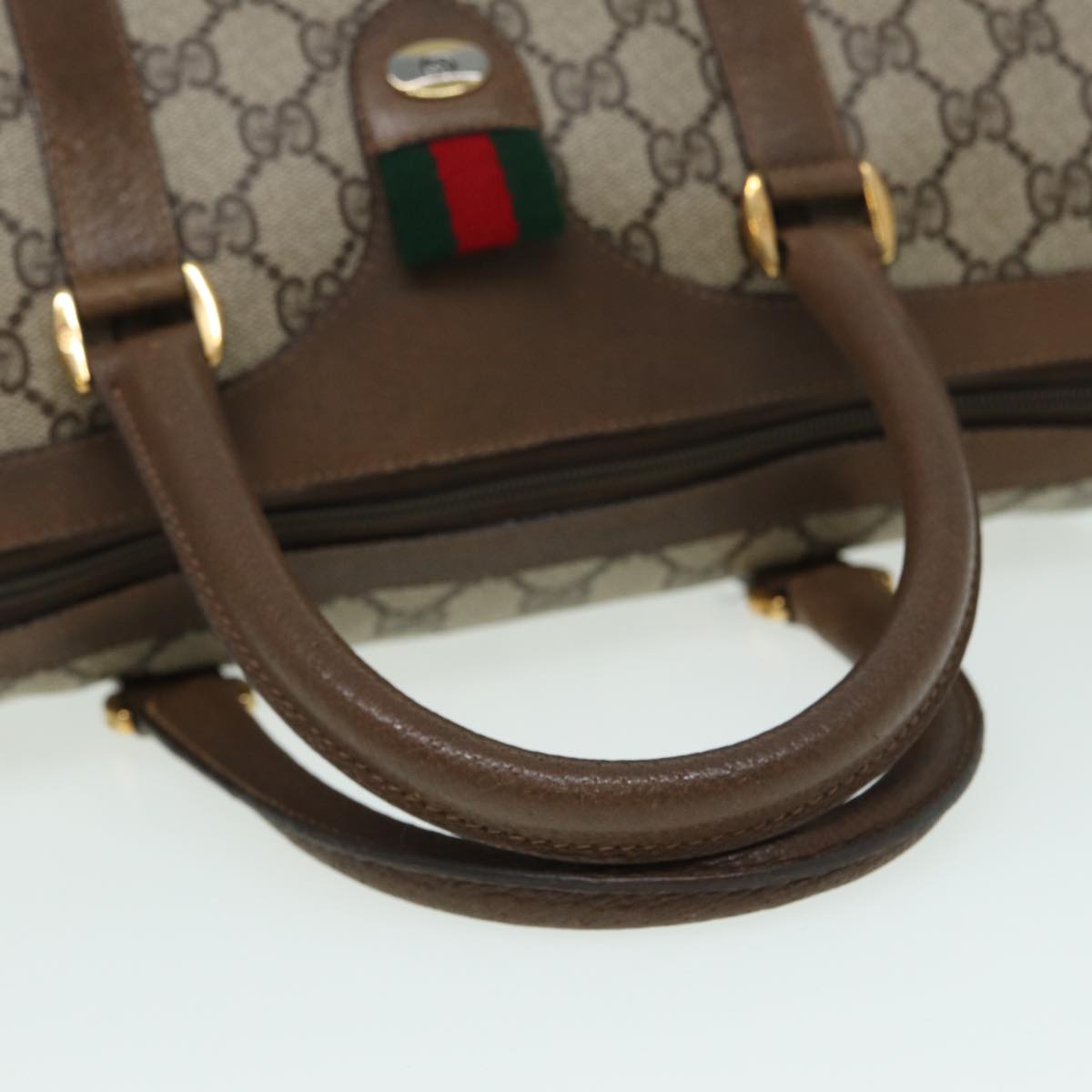 GUCCI GG Supreme Web Sherry Line Boston Bag PVC Beige 116 02 006 Auth ep4871