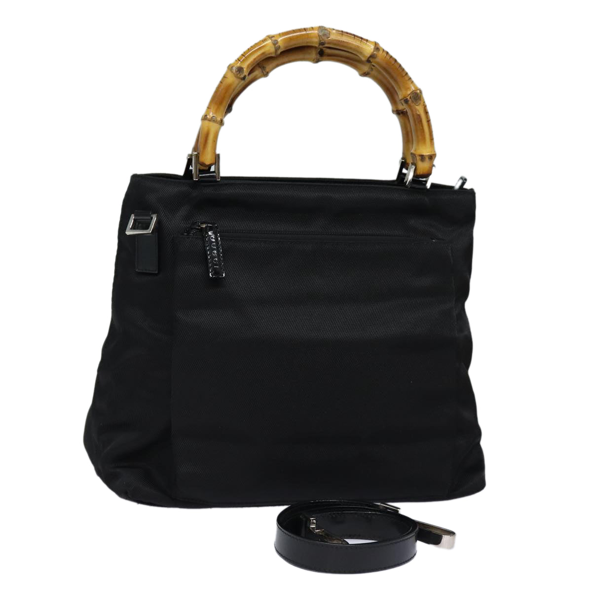 GUCCI Bamboo Hand Bag Nylon 2way Black 002 2122 0503 Auth ep4880