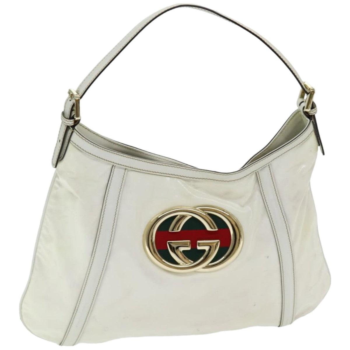 GUCCI Web Sherry Line Shoulder Bag Coated Canvas White Red 162740 Auth ep4886