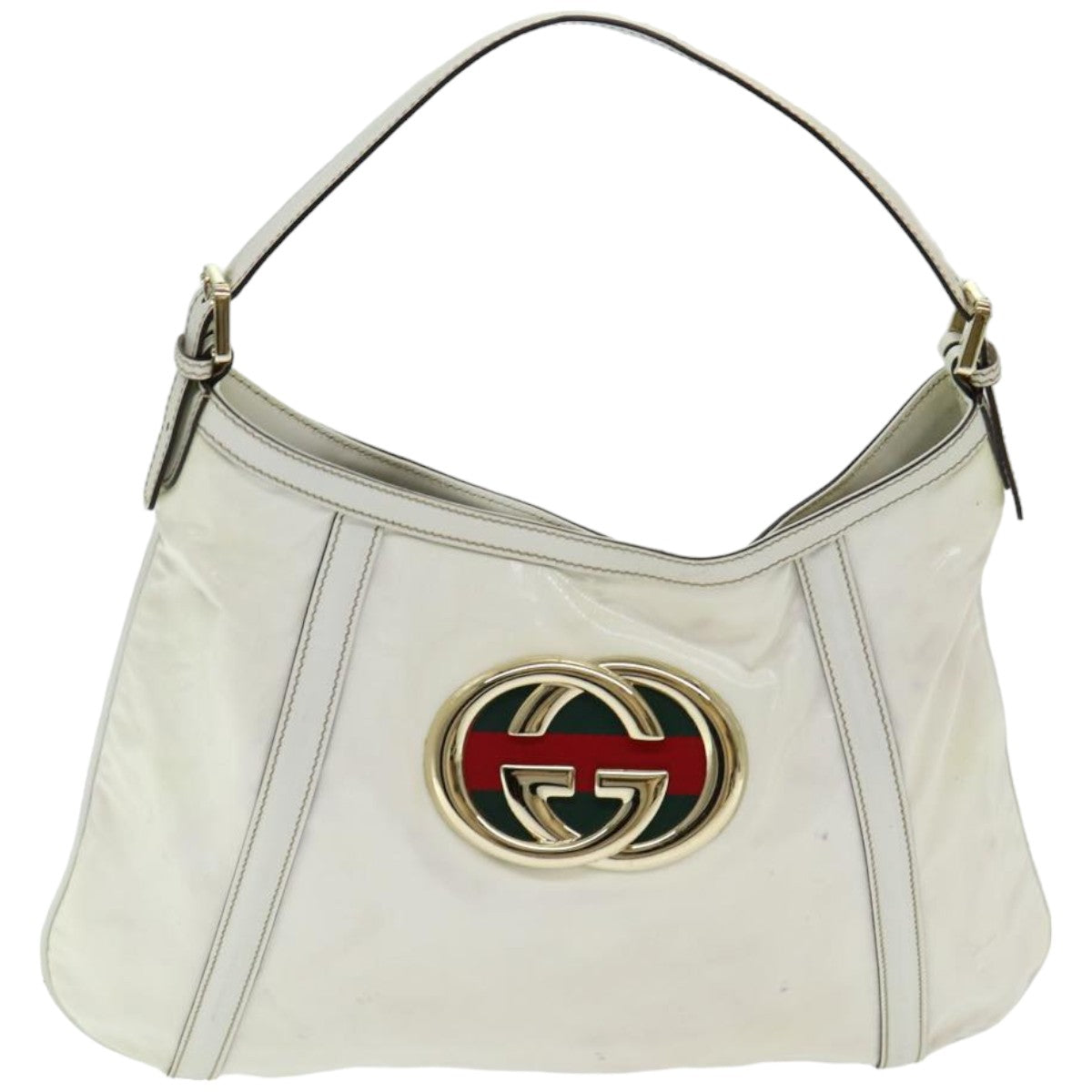 GUCCI Web Sherry Line Shoulder Bag Coated Canvas White Red 162740 Auth ep4886 - 0