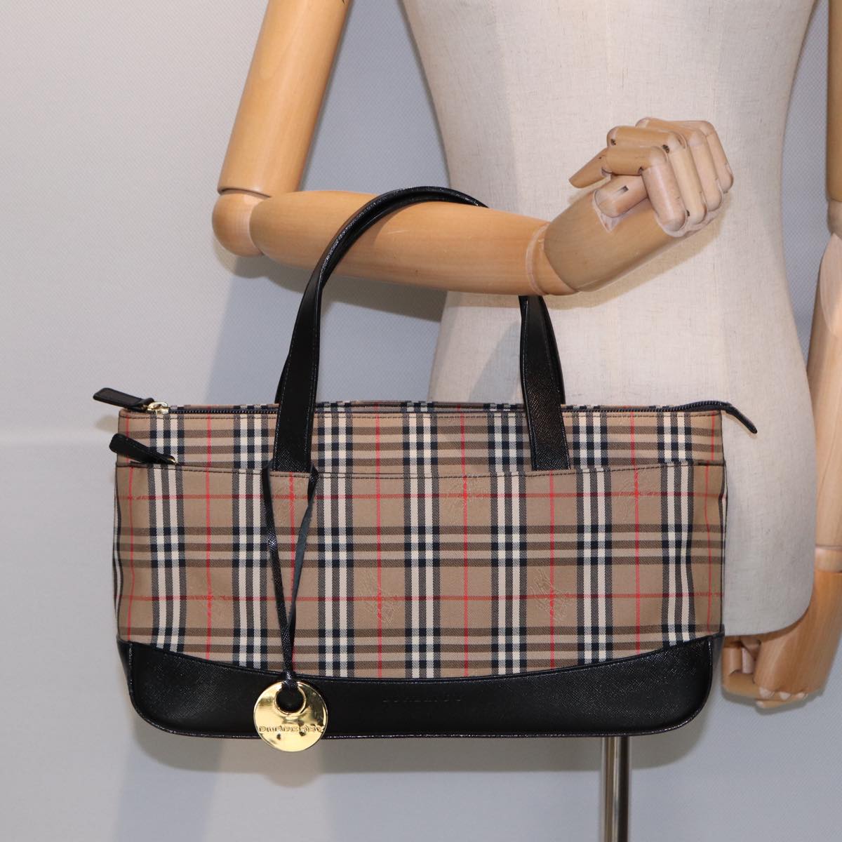 BURBERRY Nova Check Hand Bag Canvas Beige Auth ep4904