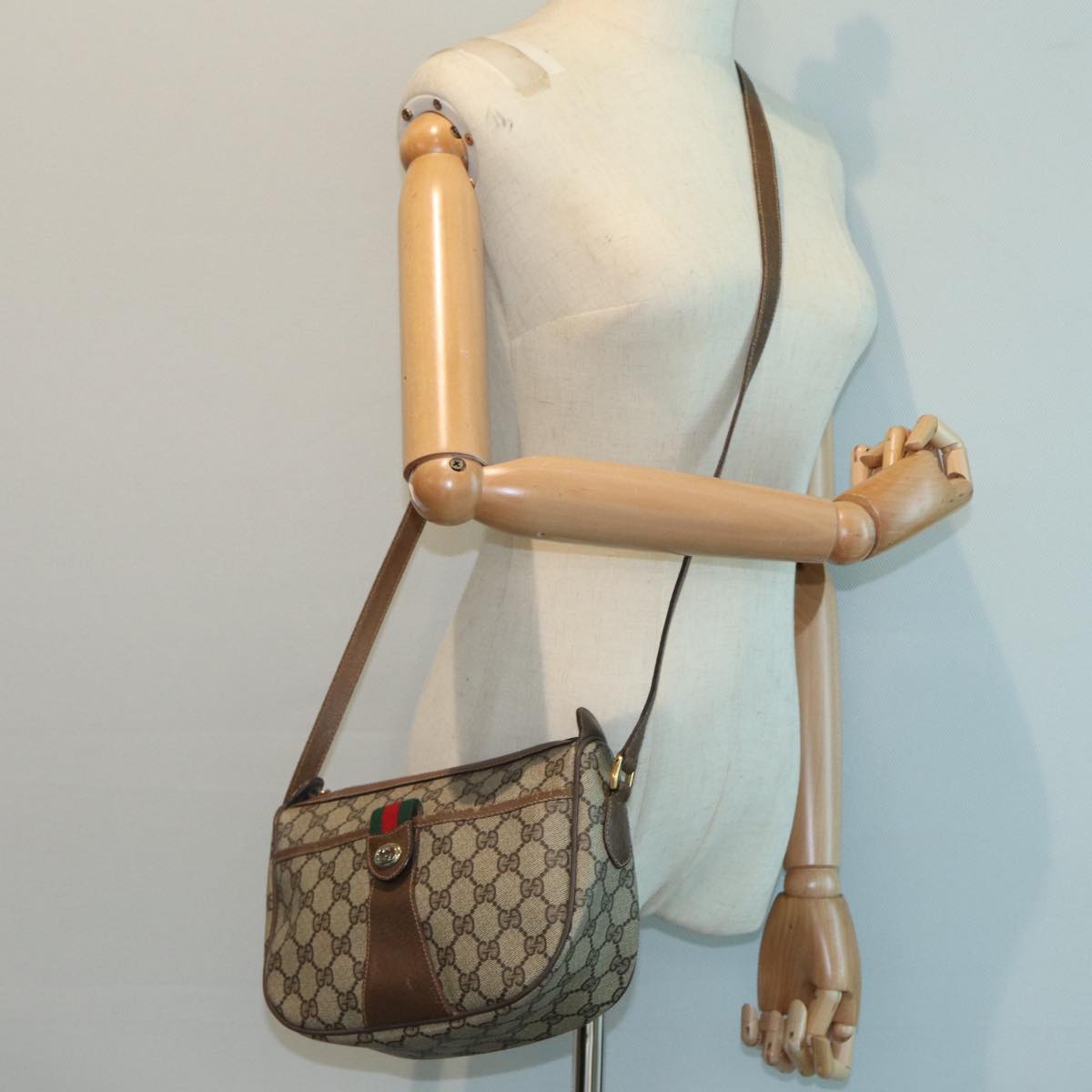 GUCCI GG Supreme Web Sherry Line Shoulder Bag PVC Beige 89 02 032 Auth ep4914