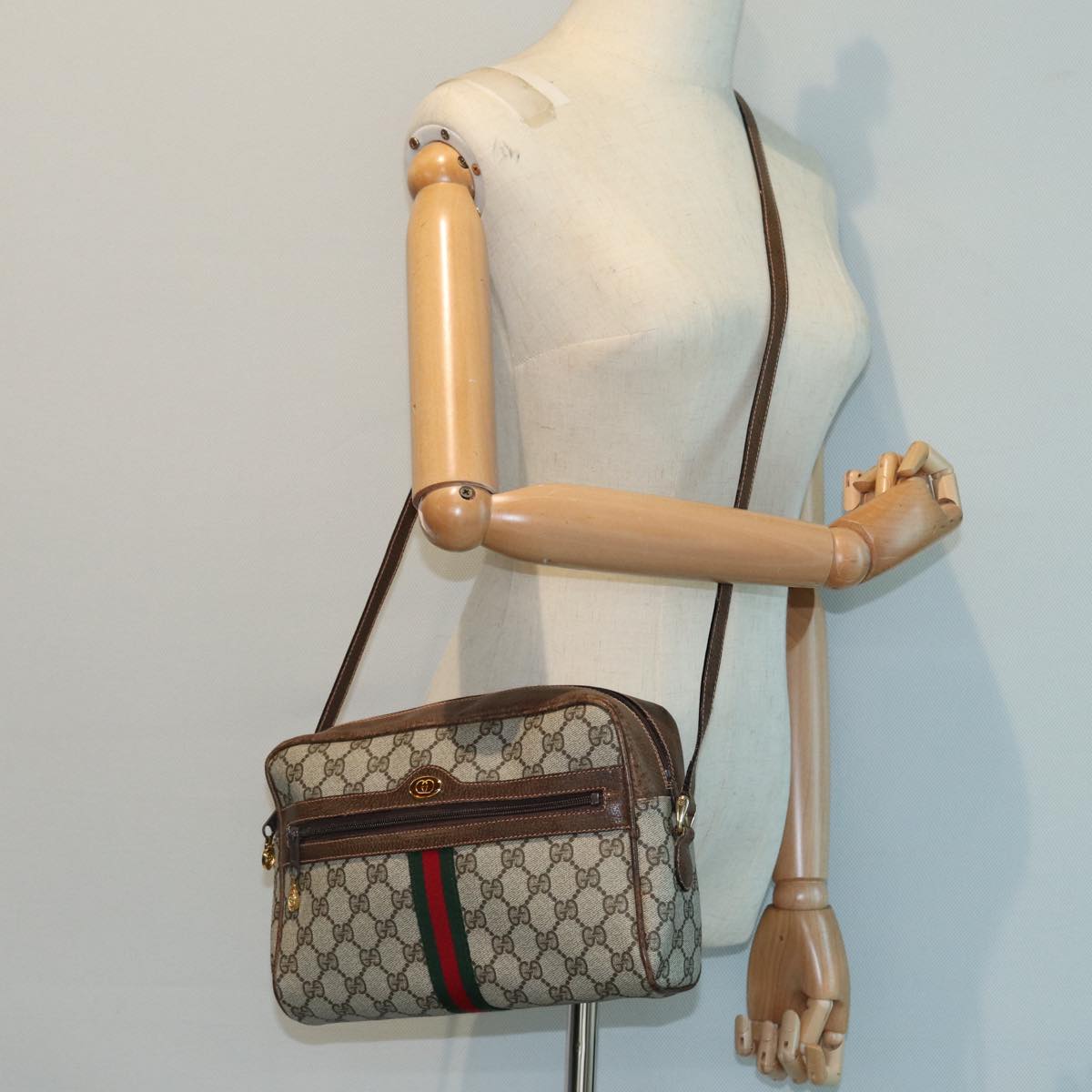 GUCCI GG Supreme Web Sherry Line Shoulder Bag PVC Beige Red 010 378 Auth ep4916