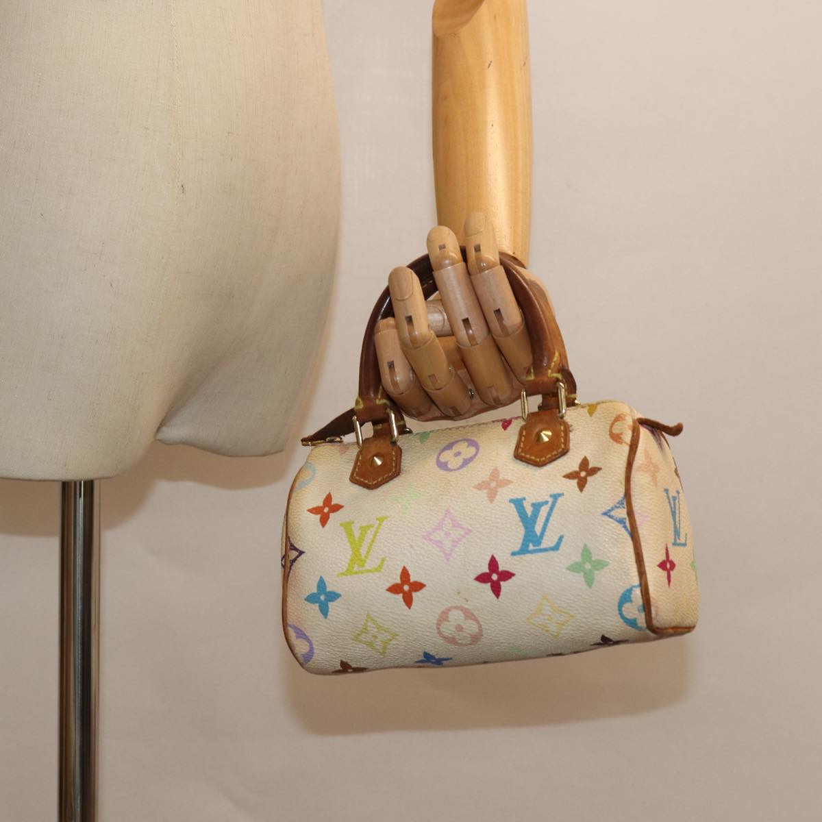 LOUIS VUITTON Monogram Multicolor Mini Speedy Hand Bag White M92645 Auth ep4917