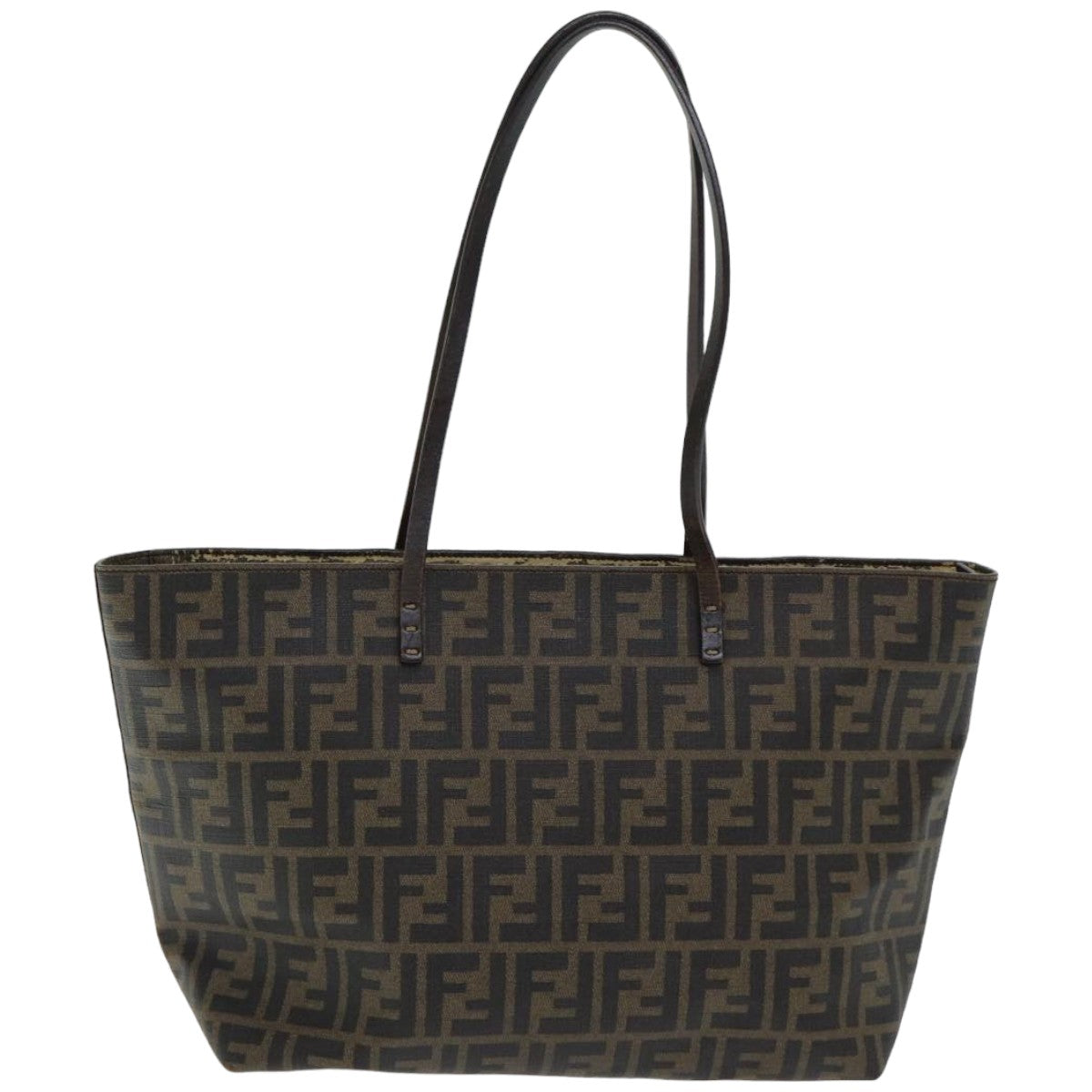 FENDI Zucca Canvas Tote Bag Brown Black Auth ep4925