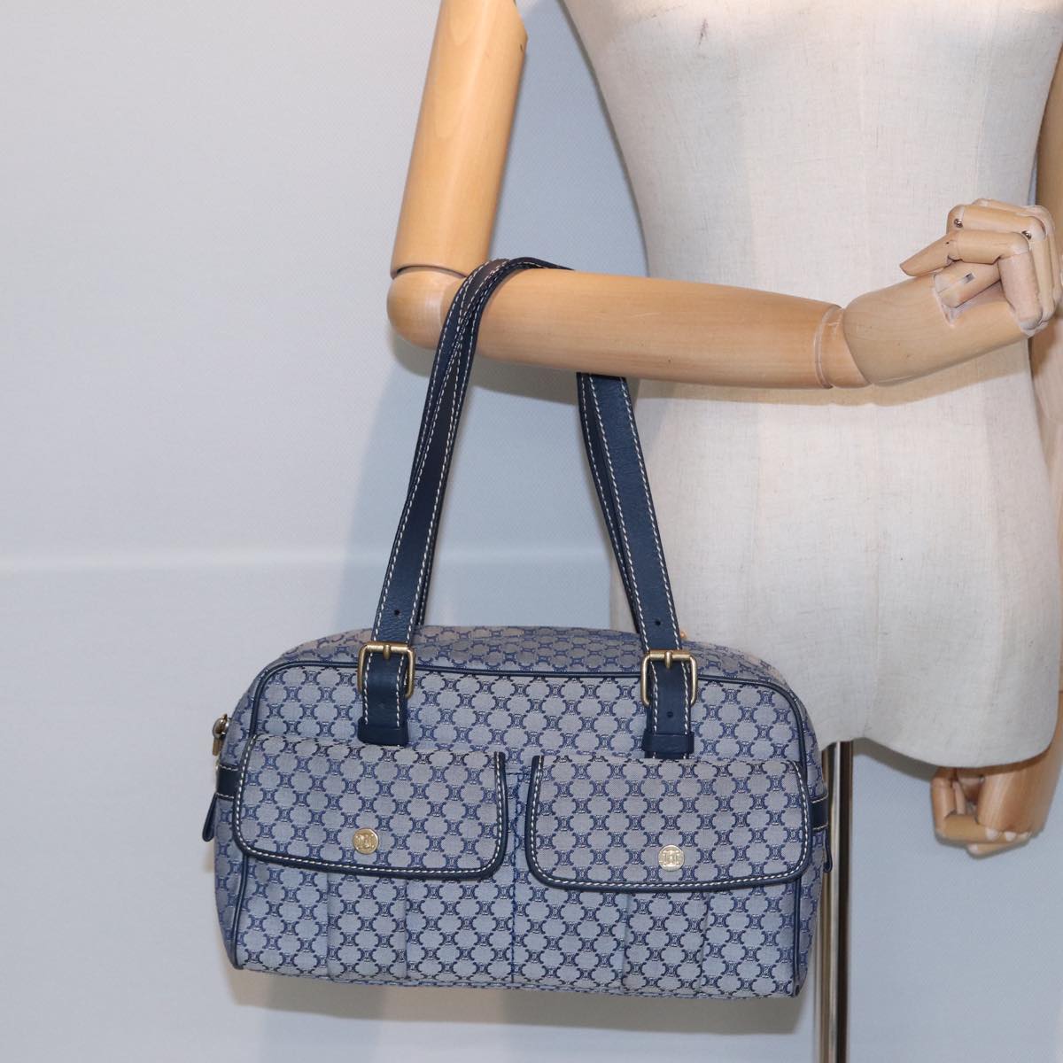 CELINE Macadam Canvas Hand Bag Navy Auth ep4926