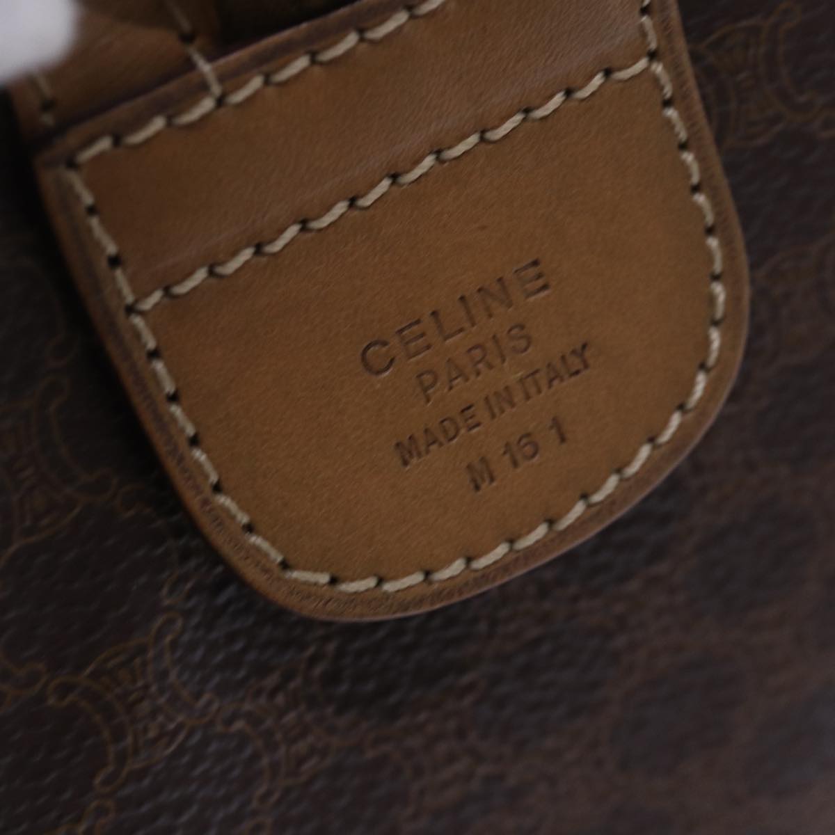 CELINE Macadam Canvas Mini Boston Bag PVC Leather Brown Auth ep4927