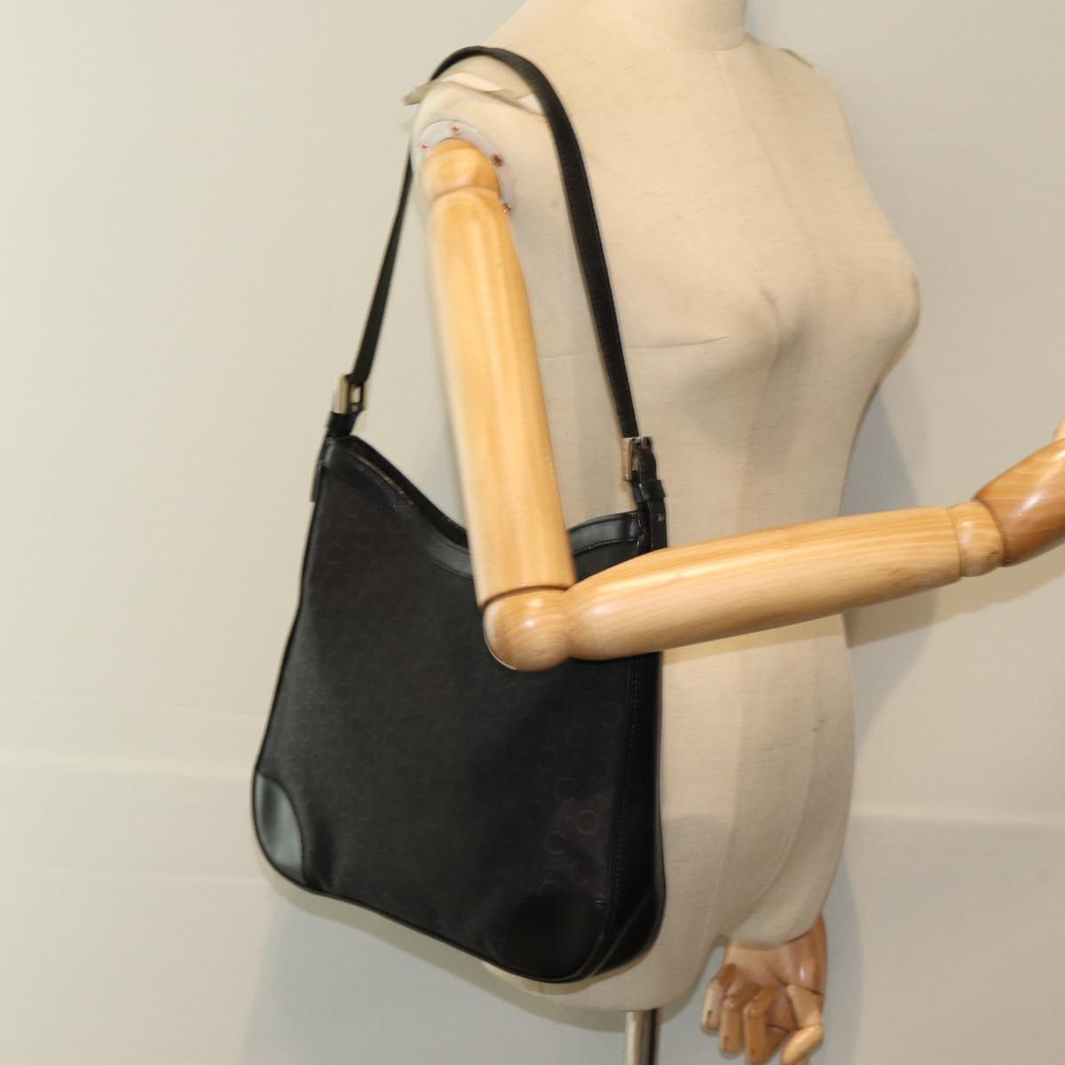 CELINE C Macadam Canvas Shoulder Bag Black Auth ep4932