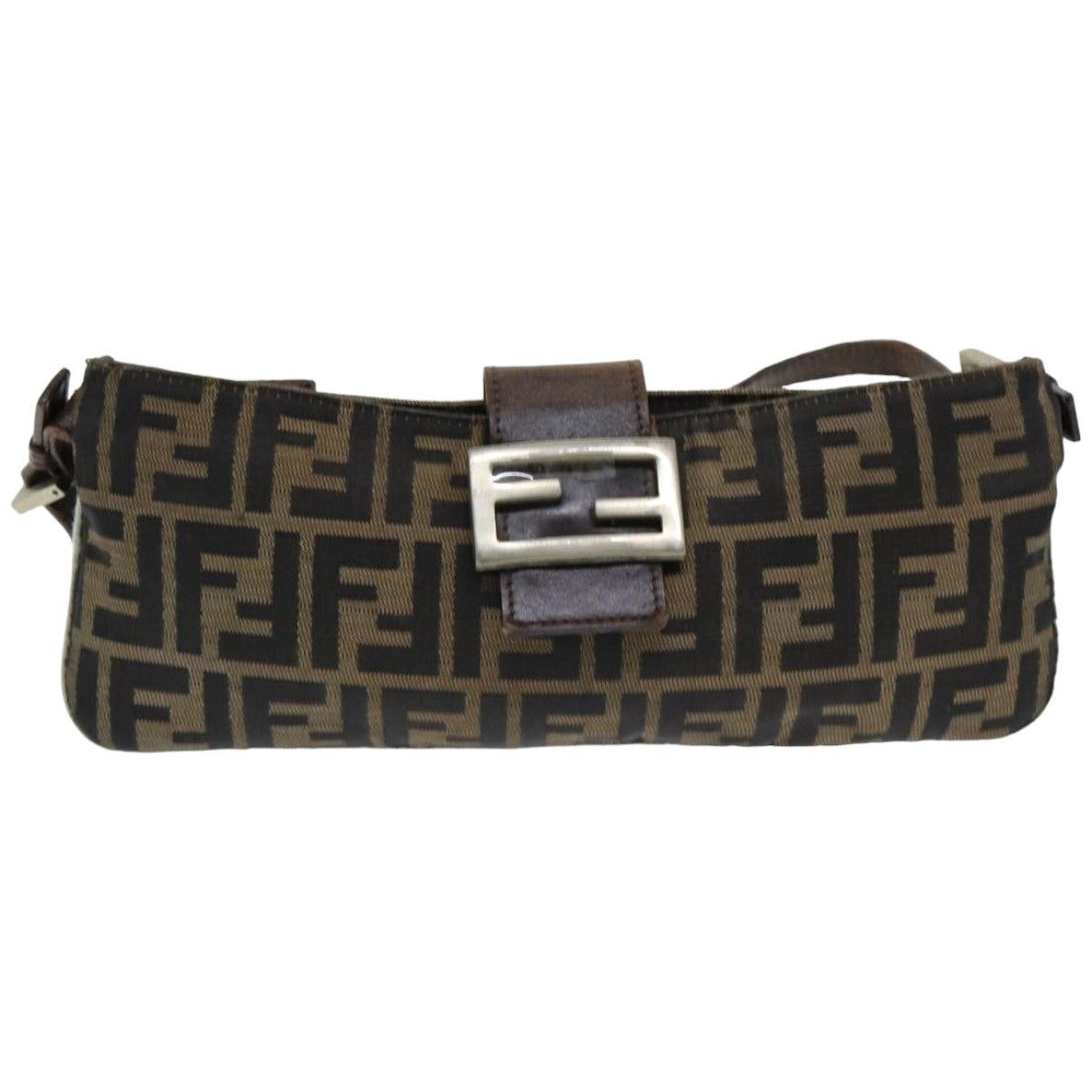 FENDI Zucca Canvas Shoulder Bag Brown Black Auth ep4933