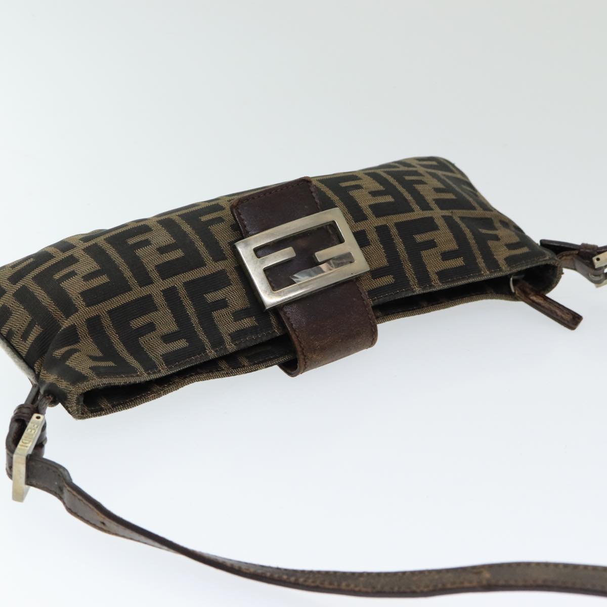 FENDI Zucca Canvas Shoulder Bag Brown Black Auth ep4933