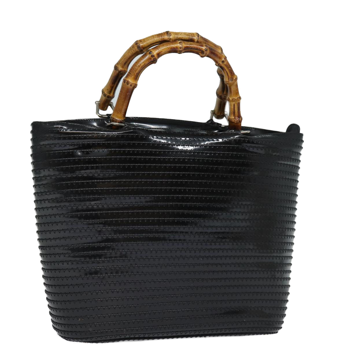 GUCCI Bamboo Hand Bag Enamel Black Auth ep4934