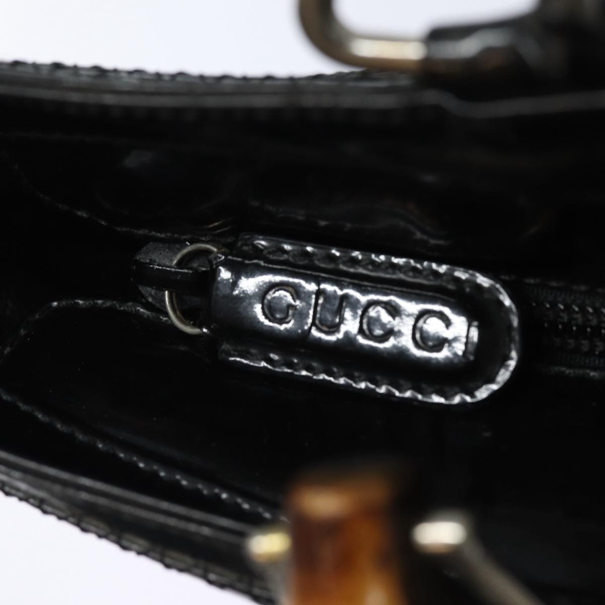 GUCCI Bamboo Hand Bag Enamel Black Auth ep4934