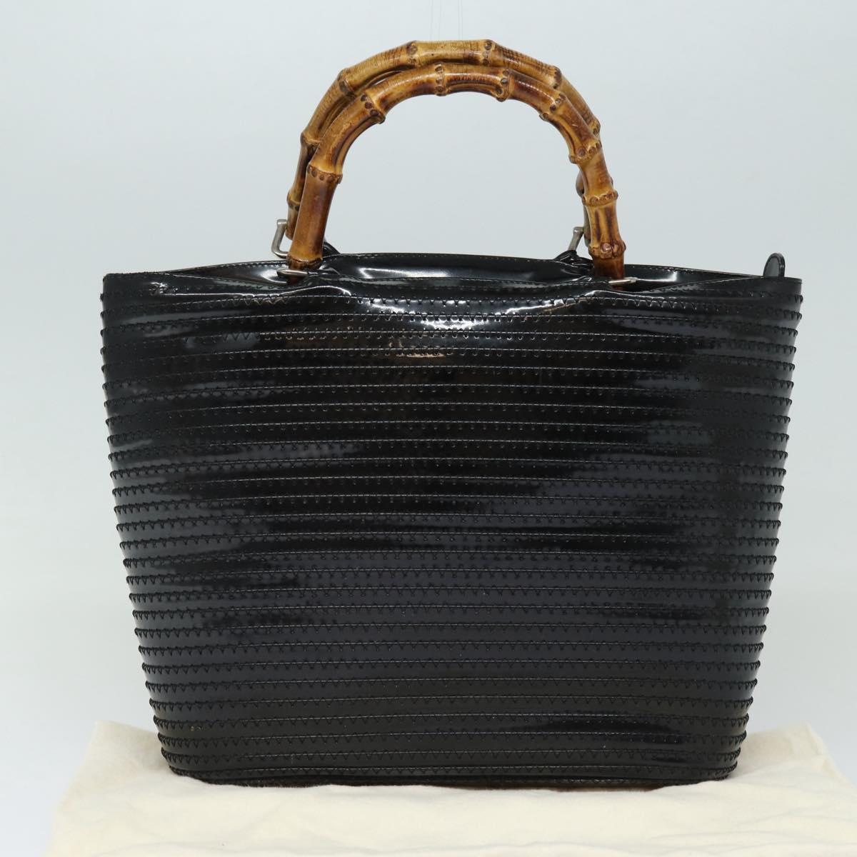 GUCCI Bamboo Hand Bag Enamel Black Auth ep4934