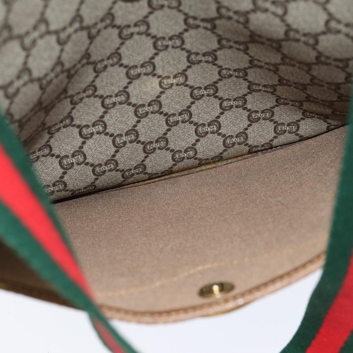 GUCCI GG Plus Supreme Web Sherry Line Tote Bag PVC Beige Red Green Auth ep4936