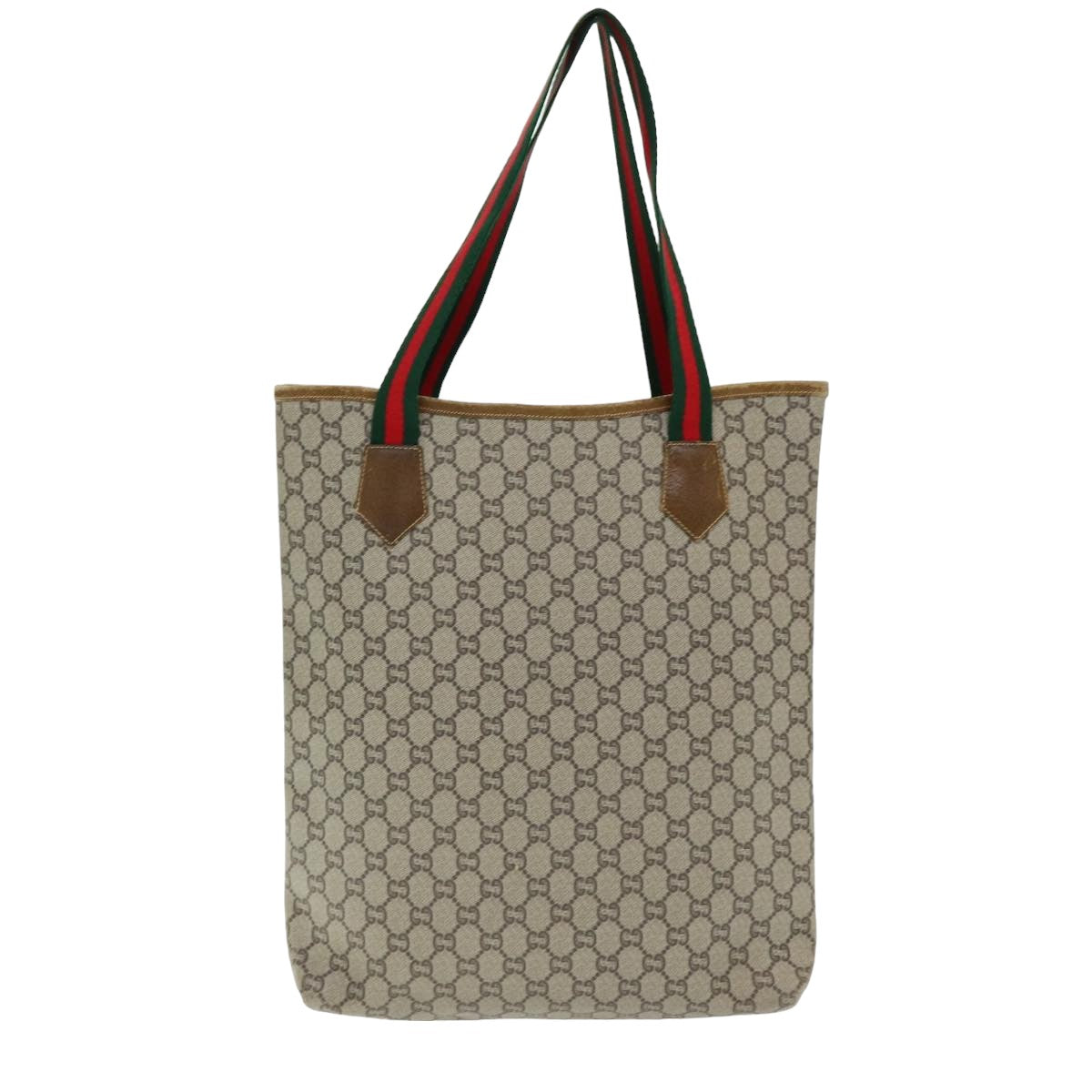 GUCCI GG Plus Supreme Web Sherry Line Tote Bag PVC Beige Red Green Auth ep4936 - 0