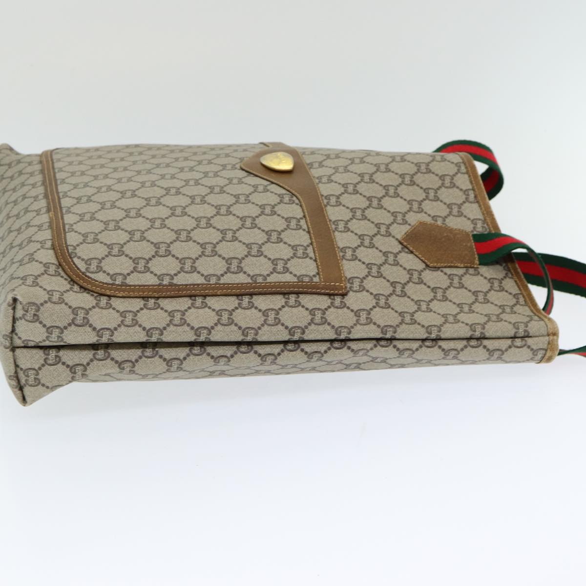 GUCCI GG Plus Supreme Web Sherry Line Tote Bag PVC Beige Red Green Auth ep4936