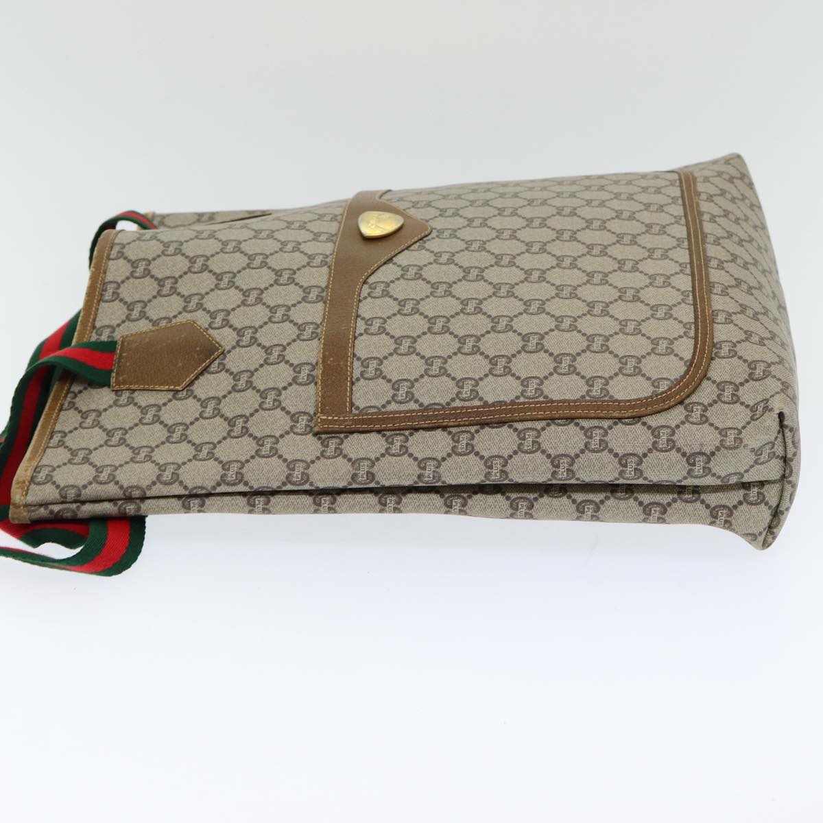 GUCCI GG Plus Supreme Web Sherry Line Tote Bag PVC Beige Red Green Auth ep4936