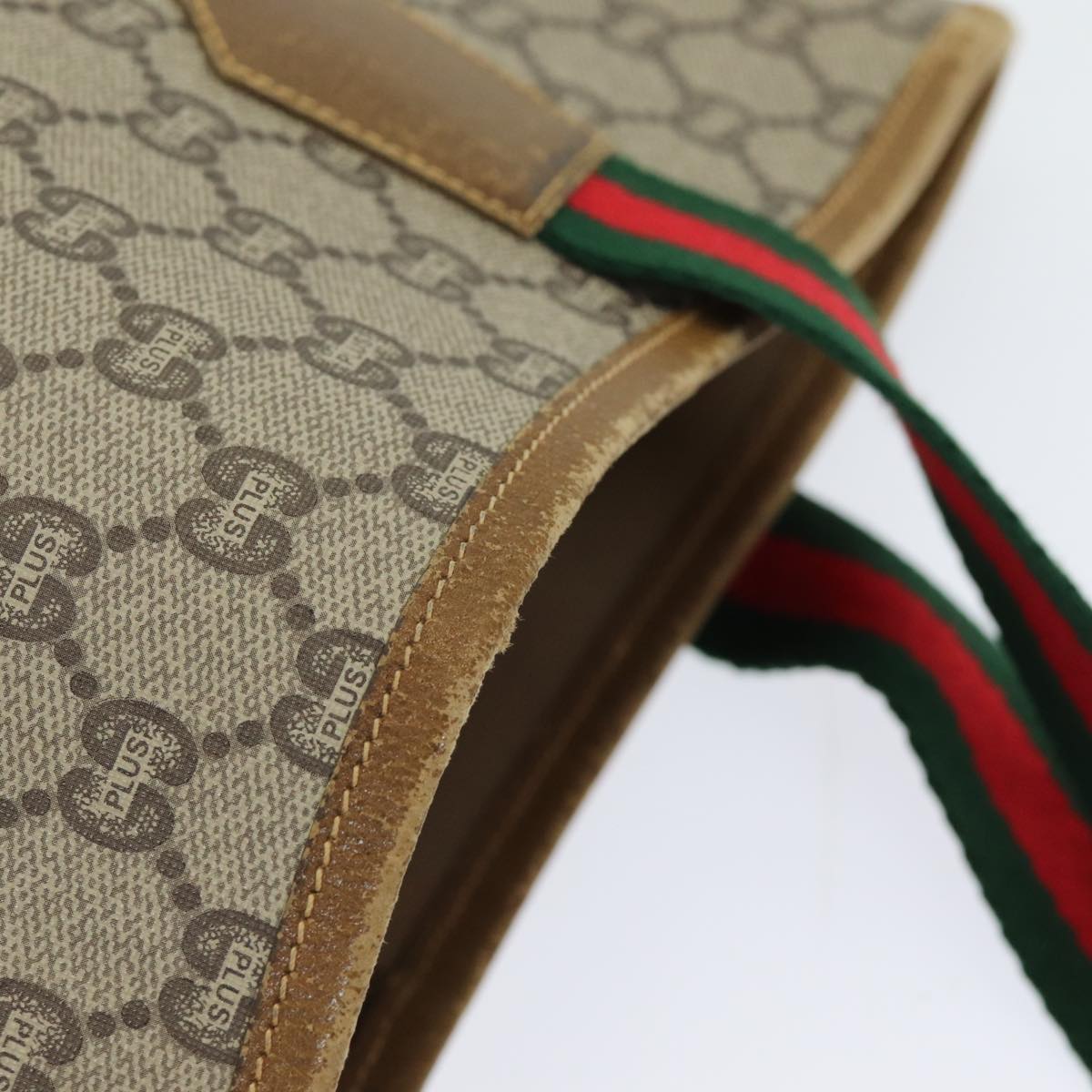 GUCCI GG Plus Supreme Web Sherry Line Tote Bag PVC Beige Red Green Auth ep4936