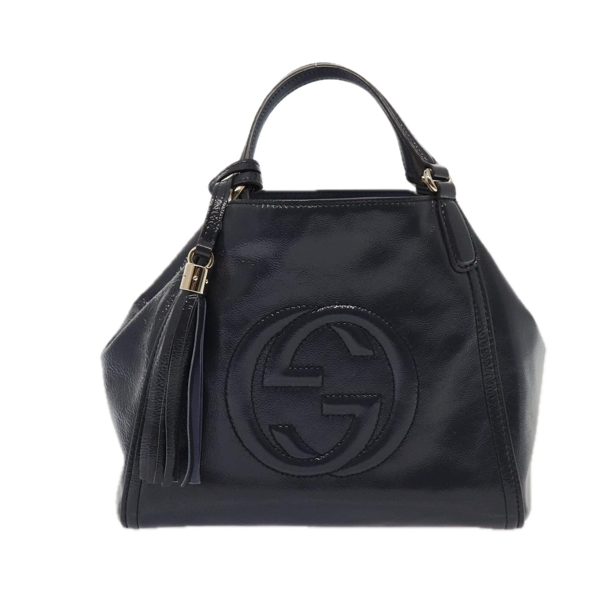 GUCCI Soho Hand Bag Enamel 2way Navy 336751 Auth ep4950 - 0