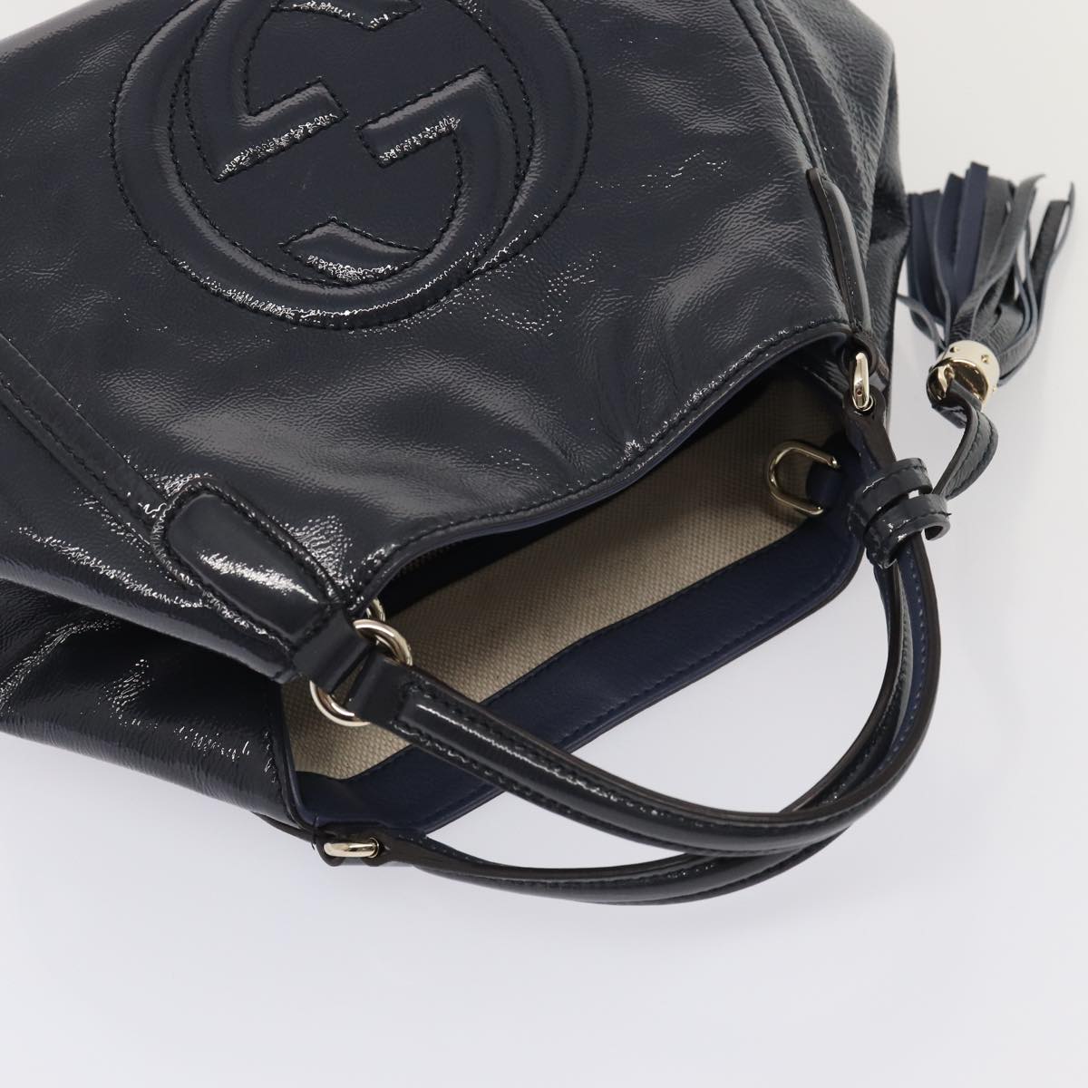 GUCCI Soho Hand Bag Enamel 2way Navy 336751 Auth ep4950