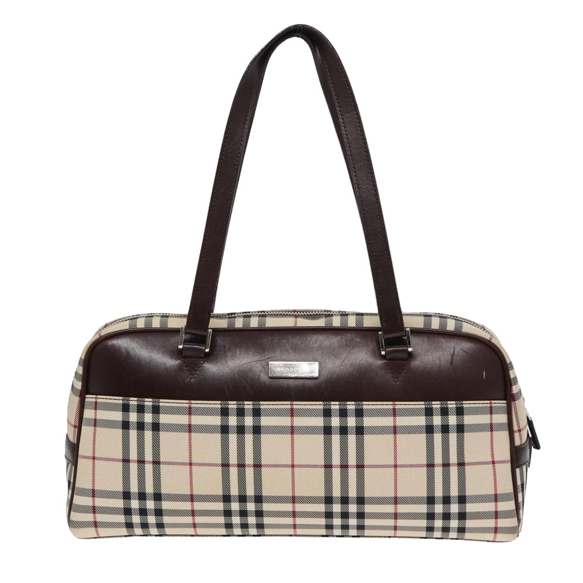 BURBERRY Nova Check Hand Bag Nylon Beige Auth ep4955