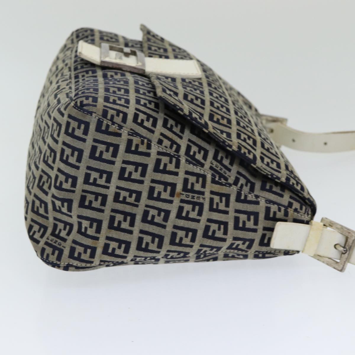 FENDI Zucchino Canvas Mamma Baguette Shoulder Bag Navy Auth ep4964