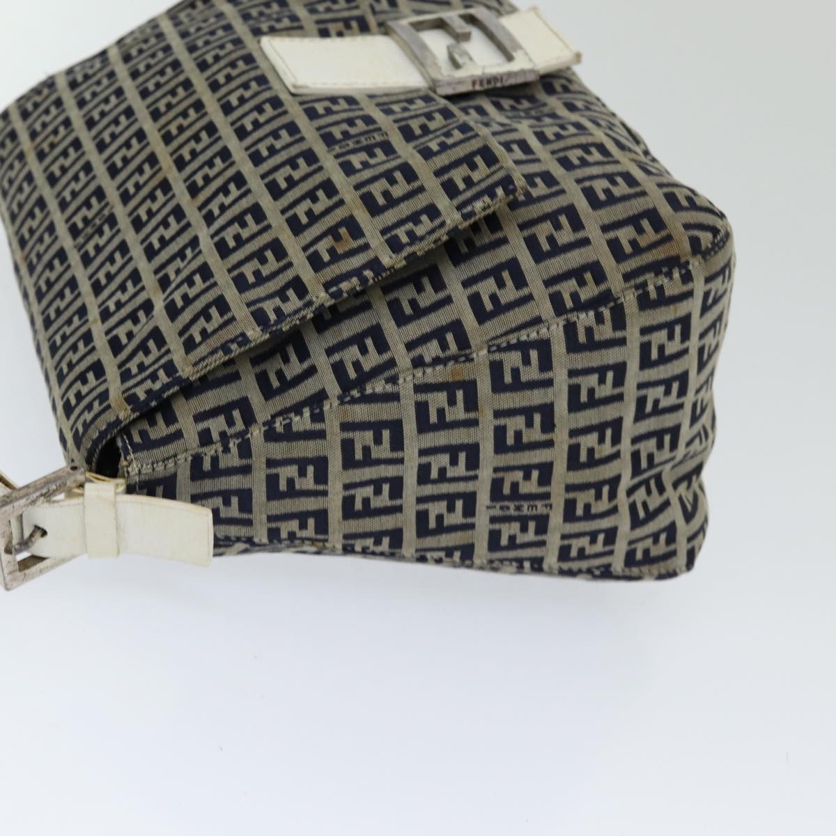 FENDI Zucchino Canvas Mamma Baguette Shoulder Bag Navy Auth ep4964