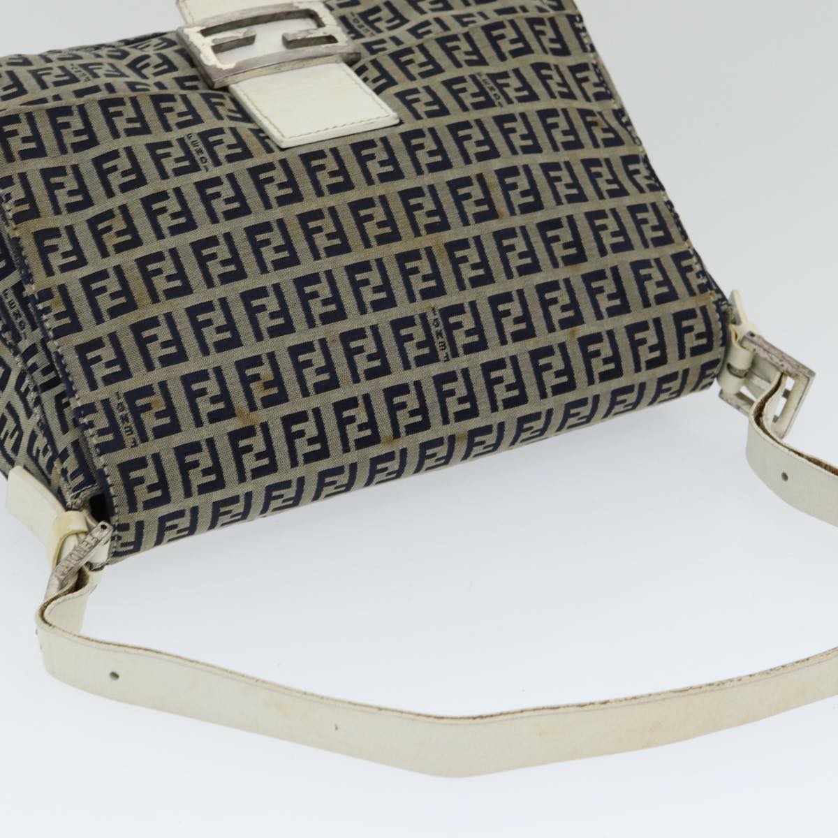 FENDI Zucchino Canvas Mamma Baguette Shoulder Bag Navy Auth ep4964