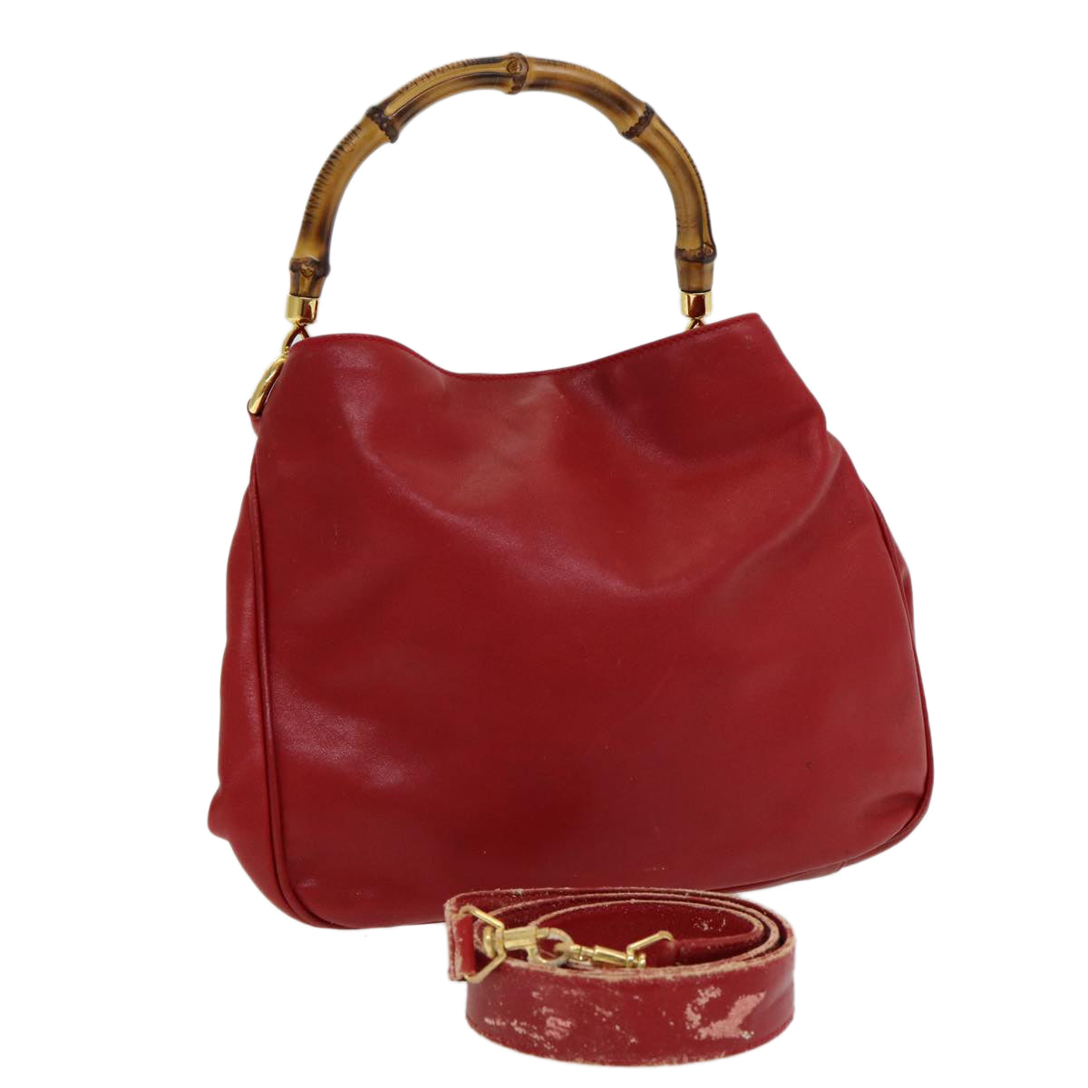 GUCCI Bamboo Hand Bag Leather 2way Red 001 14 1638 Auth ep4970