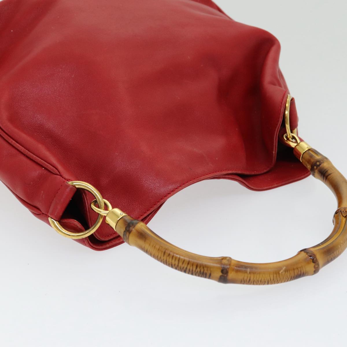 GUCCI Bamboo Hand Bag Leather 2way Red 001 14 1638 Auth ep4970