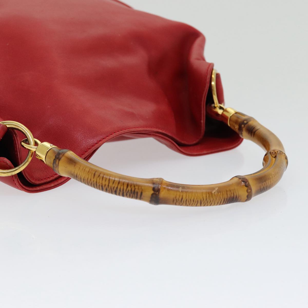 GUCCI Bamboo Hand Bag Leather 2way Red 001 14 1638 Auth ep4970